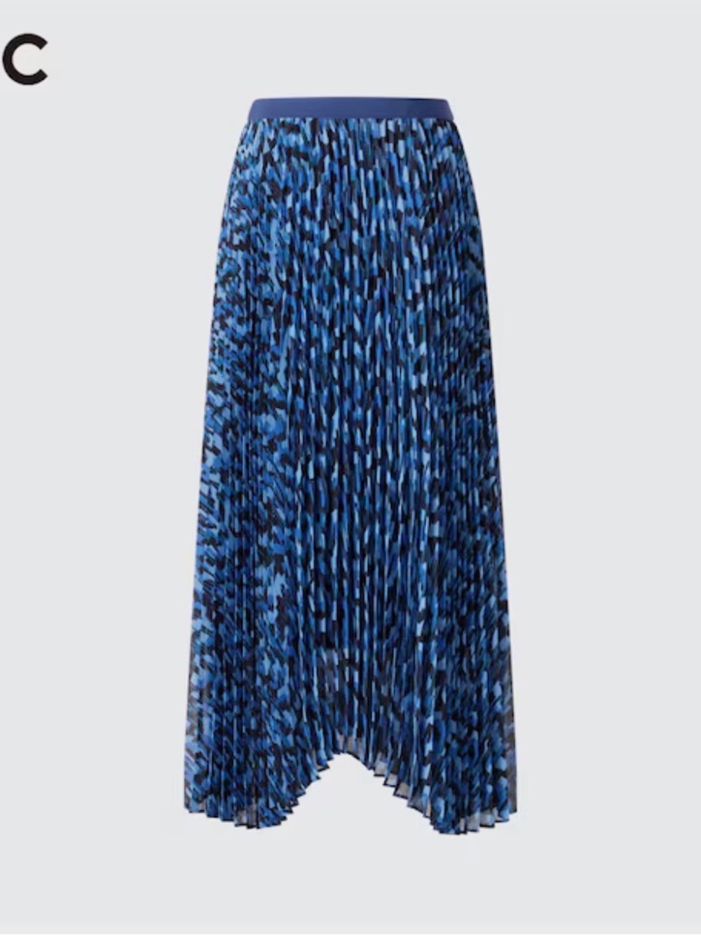 Uniqlo Blue Patterned High-Low Pleated Skirt